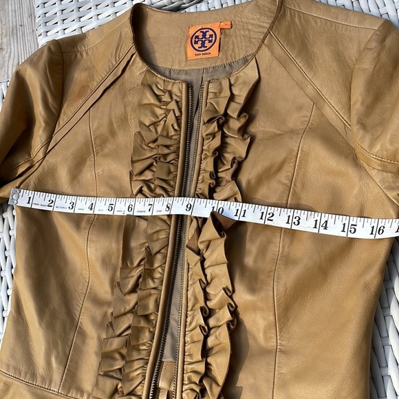 TORY BURCH Peplum Camel Leather Jacket Size 2 - Picture 13 of 14